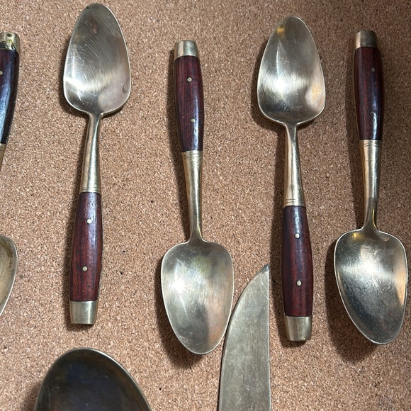 Antique Cocktails Forks Knives Spoons Royal Crown Design Rose Wood Handles - Picture 6 of 17